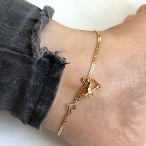 14K Solid Gold Flat Cuban Dangle Anklet 10.5"